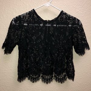 Black cropped lace shirt